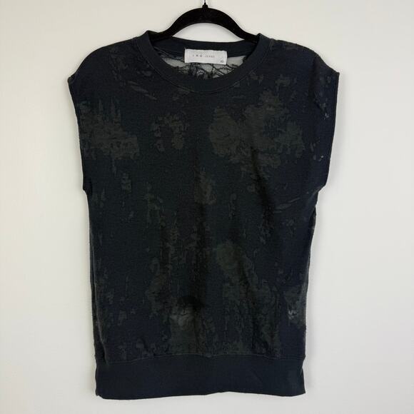 IRO Jeans Womens Nuala Distressed Sleeveless Burnout Black Lace Sweatshirt XS - Picture 1 of 10
